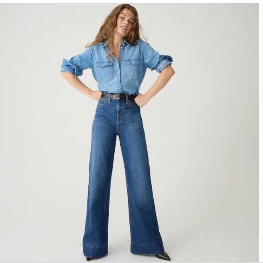 SOLD J. Crew Petite Wide Leg Denim Trouser Jean BP481 28P 28 High Rise y2k - Picture 15 of 15
